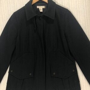 J.Crew Wool Blend Jacket Black Button Front Pockets Coat Women's Size‎ XS